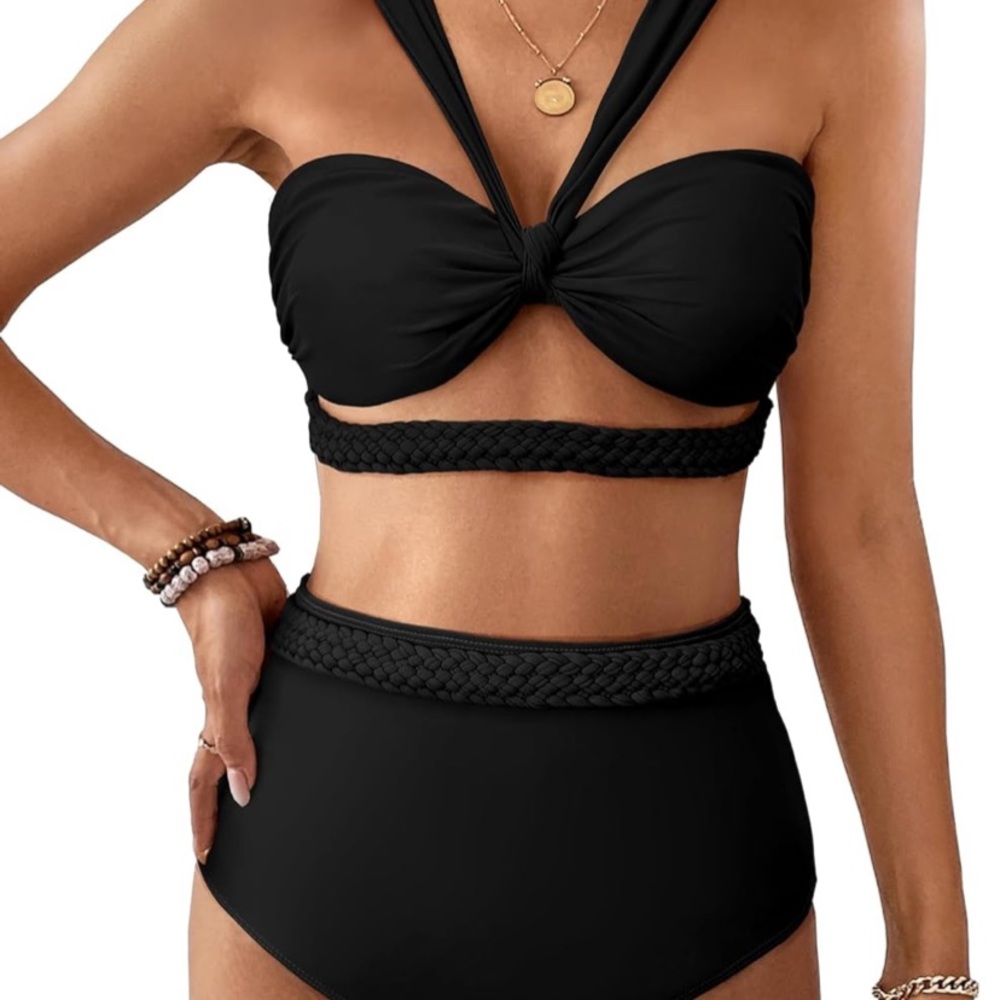 SPORLIKE ,Large,Braided High Waisted Bikini Wide Shoulder Straps Swimsuit Padded